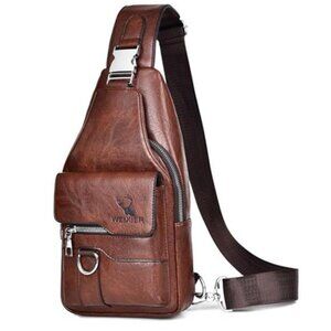 Sling Bag for Men Crossbody Chest Bag PU leather Over the Shoulder Purse
